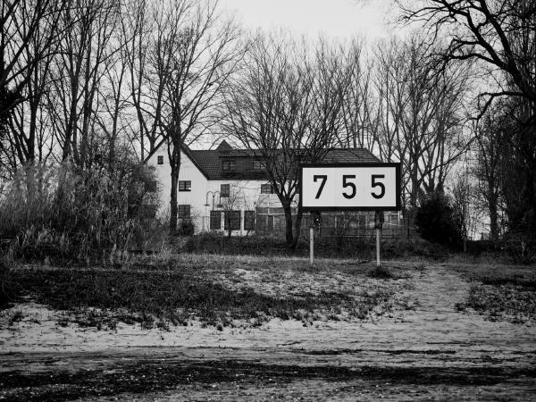 Week 02 - Rhine kilometer 755 at the Rhine ferry in Langst-Kierst. In the background the Langster "Fährhaus".