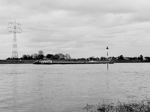 Week 52 - High voltage power line. Almost exactly at Rhine kilometer 760, a 380,000 volt high-voltage line, which is important for the power supply, crosses the Rhine. At the end of the year, the weather is similar to the beginning of the year - cloudy, rainy and with a well-filled Rhine.
